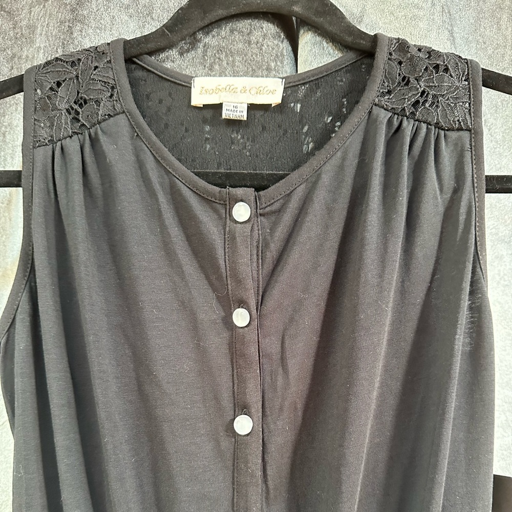 NWT Isobella & Chloe Girls Jumpsuit size 14 in black.  Lavender detail.